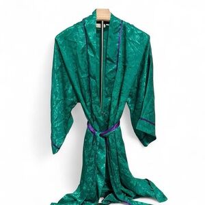 Victoria's Secret Teal Satin Robe with Violet Trim